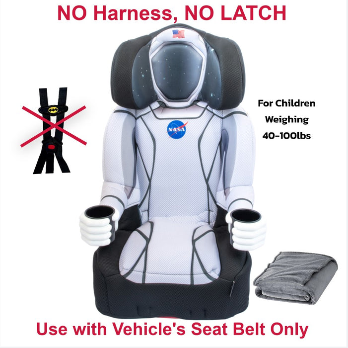 KidsEmbrace NASA Astronaut High Back Booster Car Seat (NO HARNESS - NO LATCH) For Children weighing 40-100lbs - Grey Blanket Included