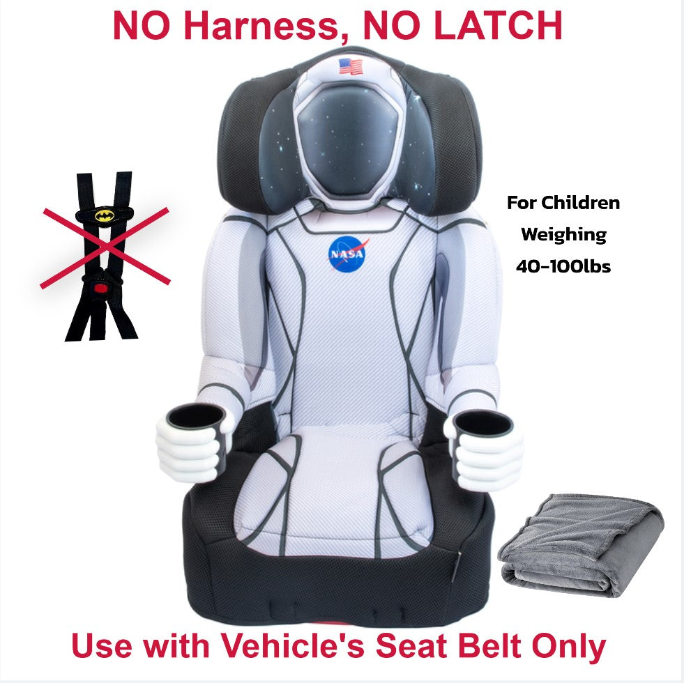 KidsEmbrace NASA Astronaut High Back Booster Car Seat (NO HARNESS - NO LATCH) For Children weighing 40-100lbs - Grey Blanket Included