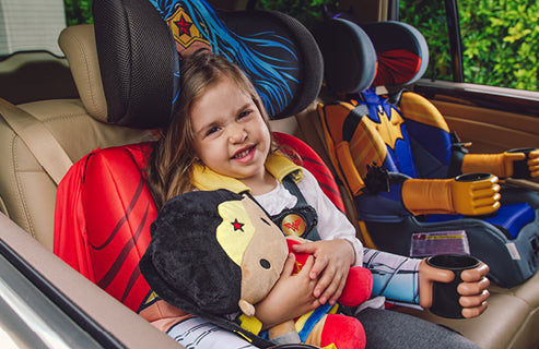 Wonder Woman car seat with kid in it